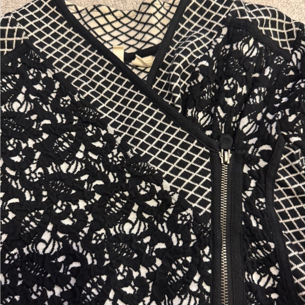 Anthropologie Moth Black and White Zip Up Blazer, L - Picture 2 of 7